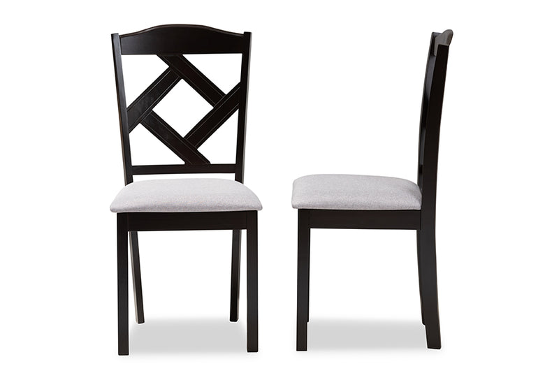 Emiko Modern and Contemporary Gray Fabric Upholstered and Espresso Brown Finished Dining Chair Set of 2