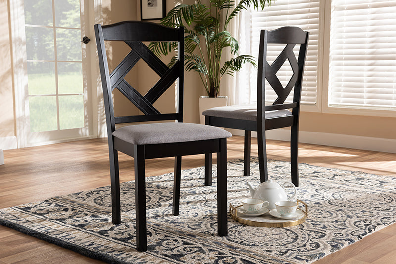 Emiko Modern and Contemporary Gray Fabric Upholstered and Espresso Brown Finished Dining Chair Set of 2