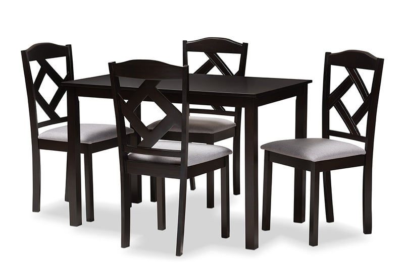 Emiko Modern and Contemporary Espresso Brown Finished and Gray Fabric Upholstered 5-Piece Dining Set