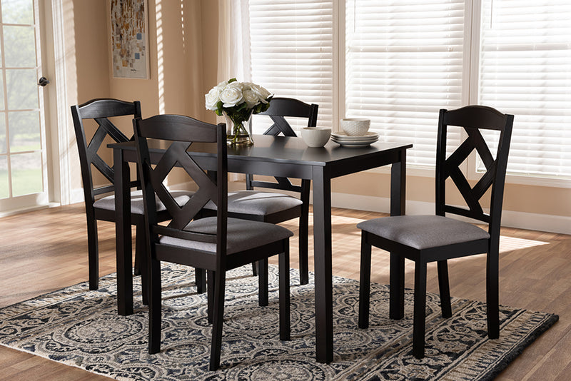 Emiko Modern and Contemporary Espresso Brown Finished and Gray Fabric Upholstered 5-Piece Dining Set