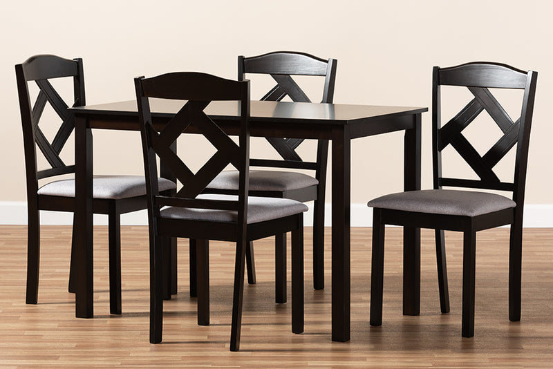 Emiko Modern and Contemporary Espresso Brown Finished and Gray Fabric Upholstered 5-Piece Dining Set