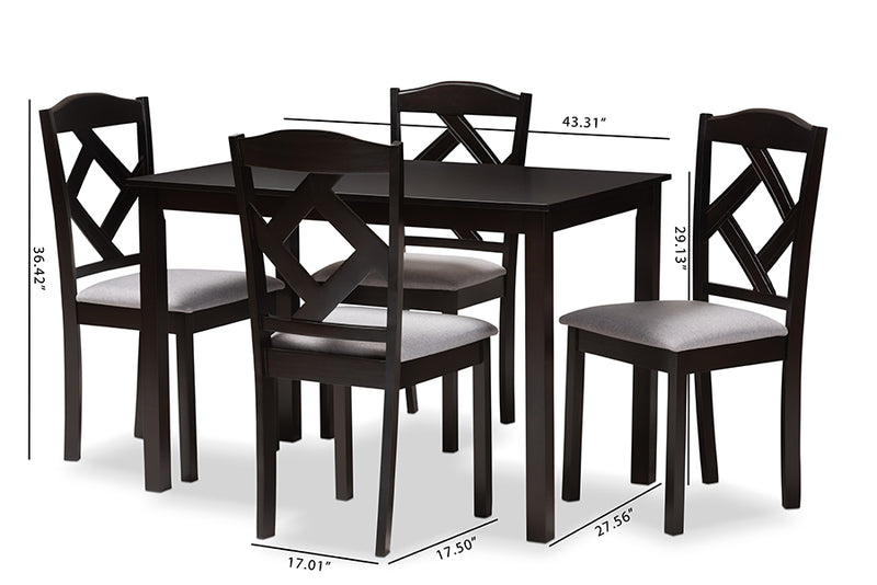 Emiko Modern and Contemporary Espresso Brown Finished and Gray Fabric Upholstered 5-Piece Dining Set