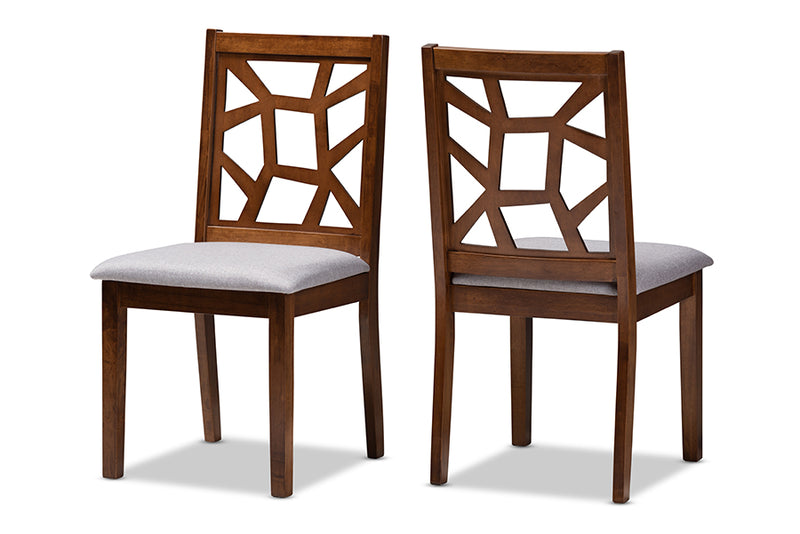 Caspia Mid-Century Gray Fabric Upholstered and Walnut Brown Finished Dining Chair Set of 2