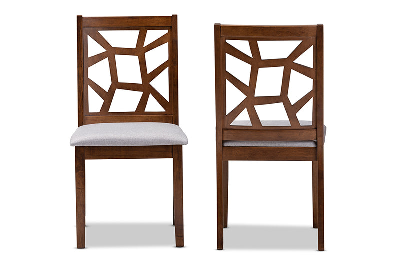 Caspia Mid-Century Gray Fabric Upholstered and Walnut Brown Finished Dining Chair Set of 2