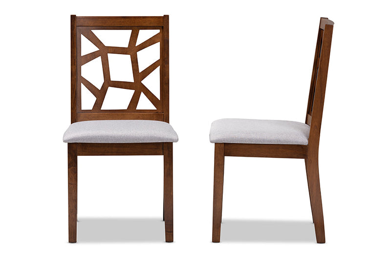 Caspia Gray Fabric Upholstered and Walnut Brown Finished Dining Chair Set of 2 Baxton