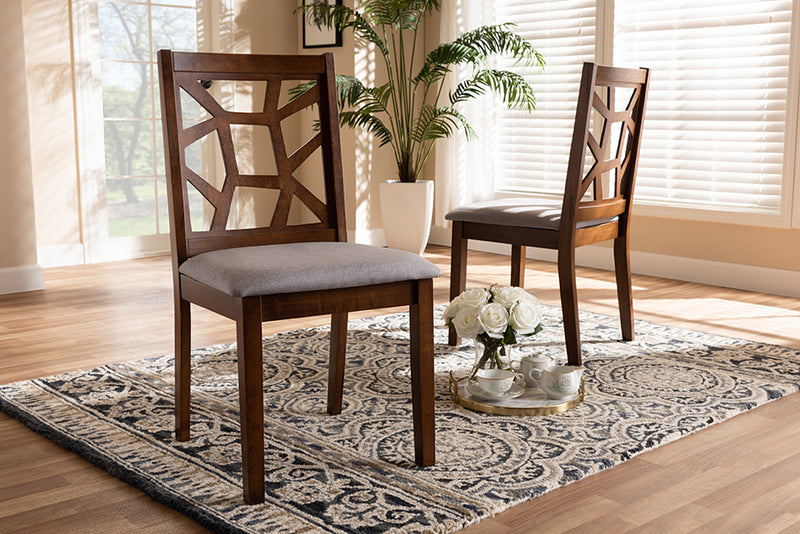 Caspia Mid-Century Gray Fabric Upholstered and Walnut Brown Finished Dining Chair Set of 2