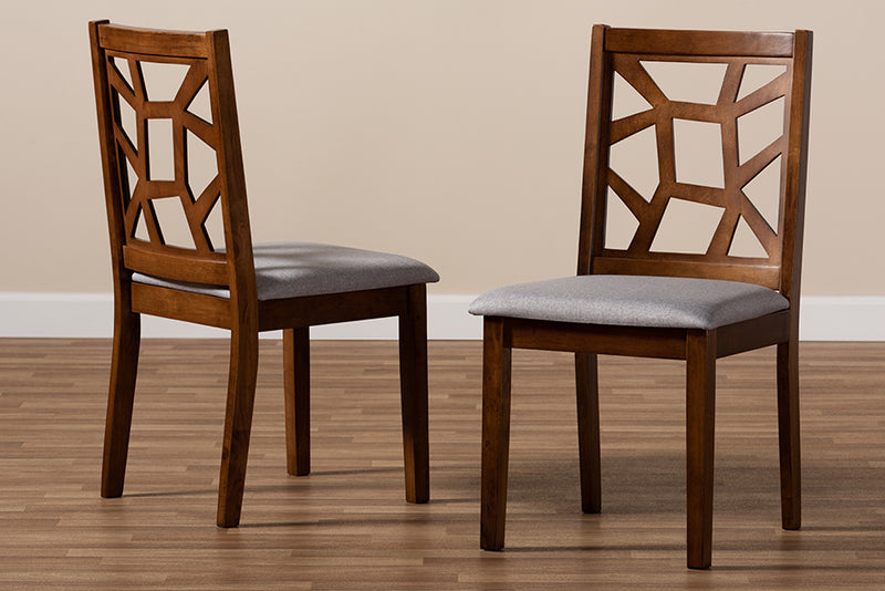 Caspia Mid-Century Gray Fabric Upholstered and Walnut Brown Finished Dining Chair Set of 2