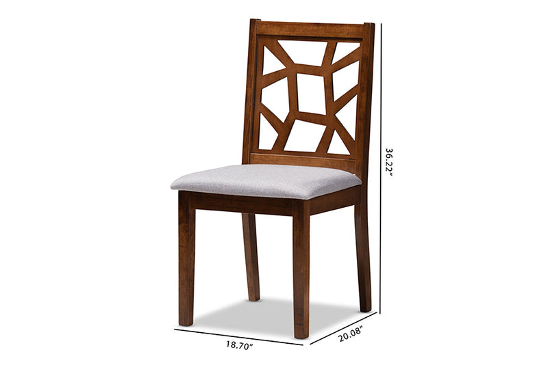Caspia Gray Fabric Upholstered and Walnut Brown Finished Dining Chair Set of 2 Baxton