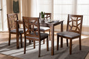 Caspia Walnut Finished and Gray Fabric Upholstered 5-Piece Dining Set Baxton