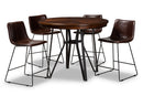 Denali Dark Brown Faux Leather Upholstered 5-Piece Pub Set Baxton