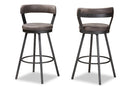 Harry Antique Gray Fabric 2Pc Swivel Bar Stool Set Baxton