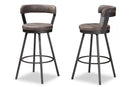 Harry Antique Gray Fabric 2Pc Swivel Bar Stool Set Baxton