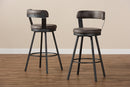Harry Antique Gray Fabric 2Pc Swivel Bar Stool Set Baxton