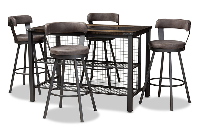 Harry Rustic and Industrial Antique Gray Fabric Upholstered 5-Piece Pub Set