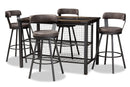 Harry Antique Gray Fabric Upholstered 5-Piece Pub Set Baxton