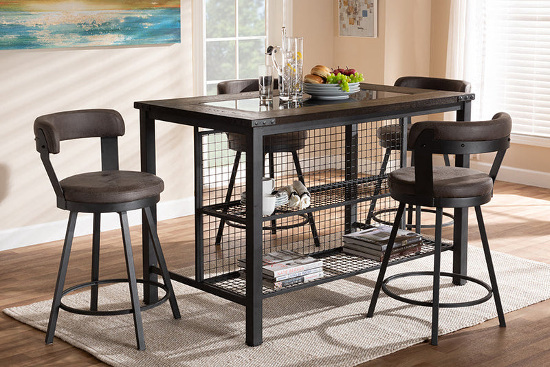Harry Antique Gray Fabric Upholstered 5-Piece Pub Set Baxton