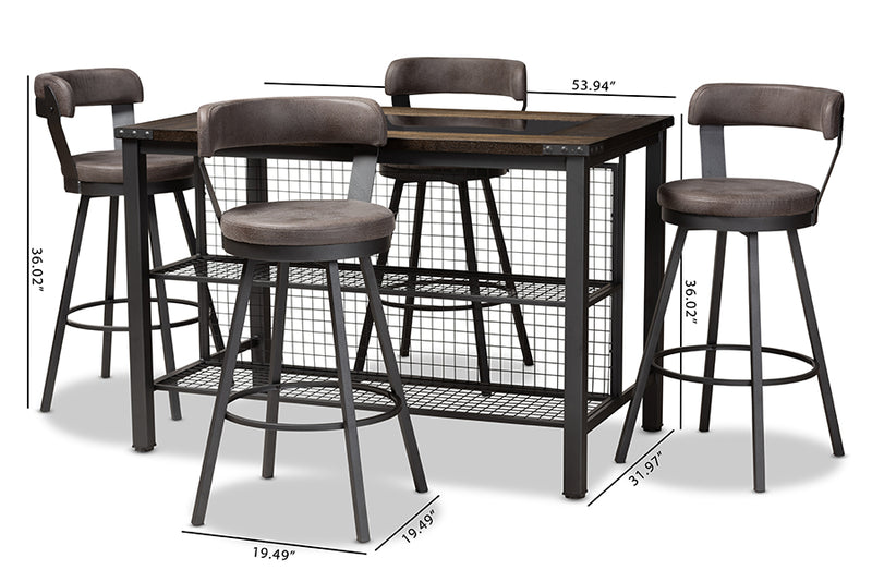 Harry Rustic and Industrial Antique Gray Fabric Upholstered 5-Piece Pub Set