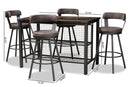 Harry Antique Gray Fabric Upholstered 5-Piece Pub Set Baxton