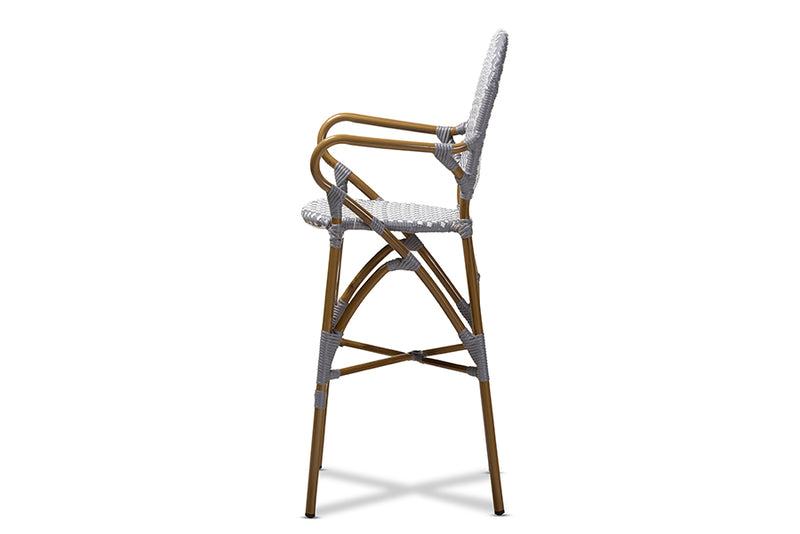 Barnstorm Classic French Indoor and Outdoor Gray and White Bamboo Style Bistro Stackable Bar Stool