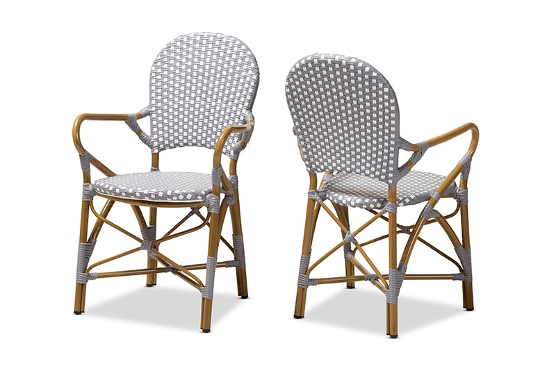 Anthony Classic French Indoor and Outdoor Gray and White Bamboo Style Stackable Bistro Dining Chair Set of 2