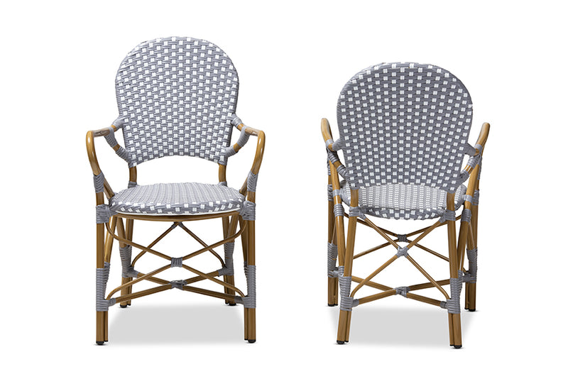 Anthony Classic French Indoor and Outdoor Gray and White Bamboo Style Stackable Bistro Dining Chair Set of 2