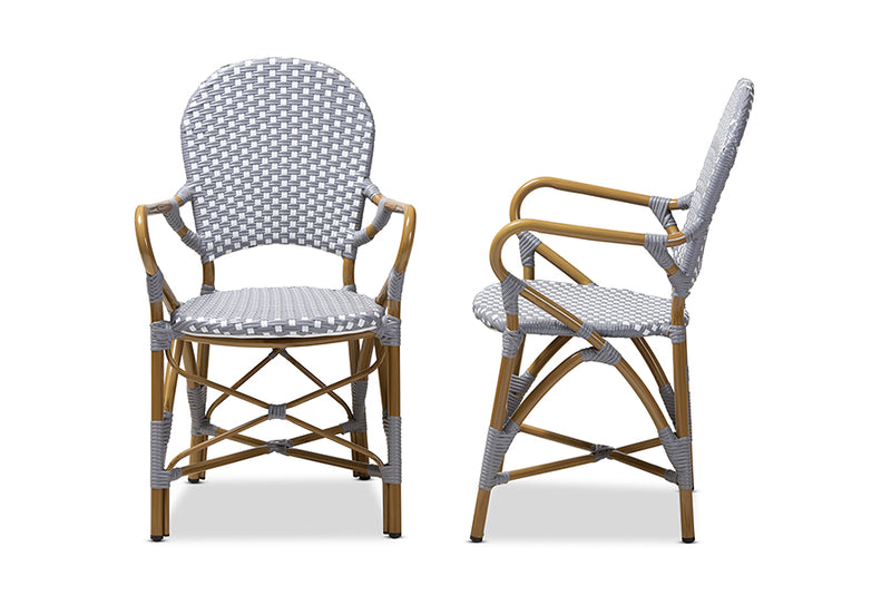 Anthony Classic French Indoor and Outdoor Gray and White Bamboo Style Stackable Bistro Dining Chair Set of 2