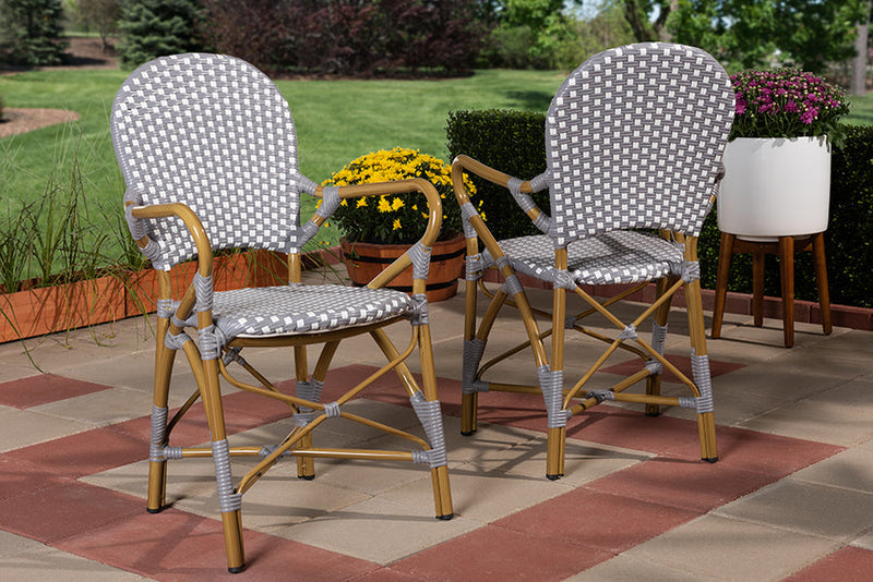Anthony Gray and White Bamboo Style Stackable Bistro Dining Chair Set of 2 Baxton