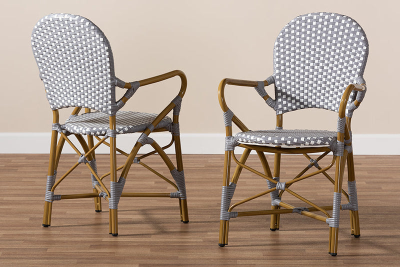 Anthony Gray and White Bamboo Style Stackable Bistro Dining Chair Set of 2 Baxton