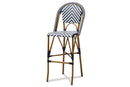 Sparrow White and Blue Bamboo Style Stackable Bistro Bar Stool Baxton