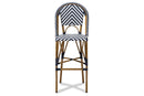 Sparrow White and Blue Bamboo Style Stackable Bistro Bar Stool Baxton