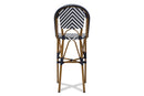 Sparrow White and Blue Bamboo Style Stackable Bistro Bar Stool Baxton