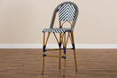 Sparrow White and Blue Bamboo Style Stackable Bistro Bar Stool Baxton