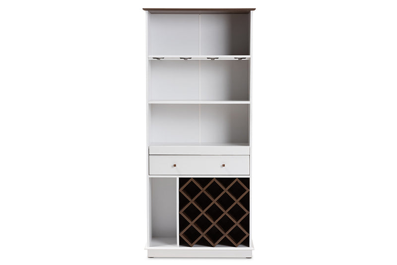 Mia Mid-Century Modern White and Walnut Finished Wood Wine Cabinet