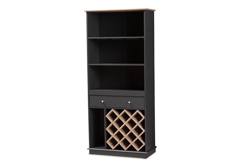 Mia Modern and Contemporary Dark Gray and Oak Finished Wood Wine Cabinet