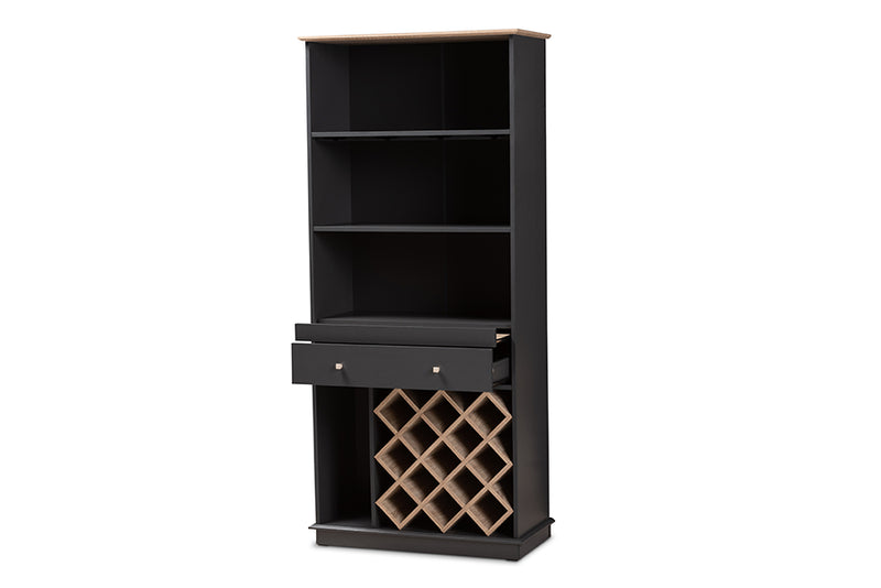 Mia Modern and Contemporary Dark Gray and Oak Finished Wood Wine Cabinet