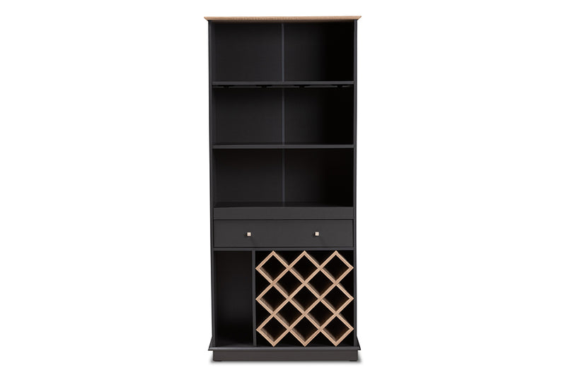 Mia Modern and Contemporary Dark Gray and Oak Finished Wood Wine Cabinet