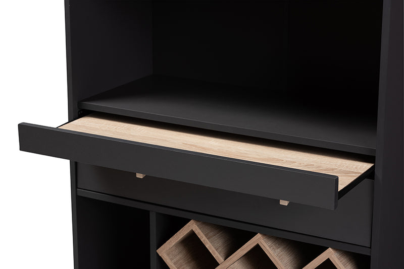 Mia Modern and Contemporary Dark Gray and Oak Finished Wood Wine Cabinet