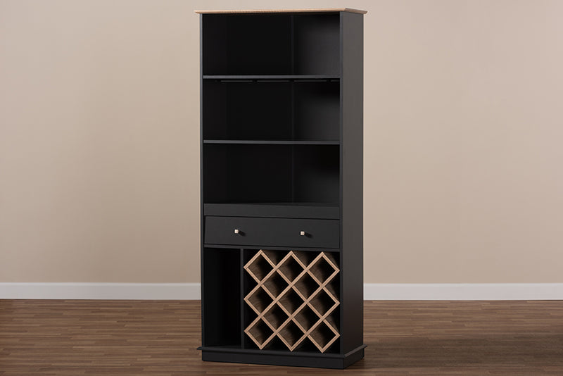 Mia Modern and Contemporary Dark Gray and Oak Finished Wood Wine Cabinet