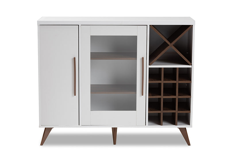 Baron Mid-Century Modern White and Brown Finished Wine Cabinet