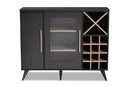 Baron Dark Gray and Oak Finished Wine Cabinet Baxton