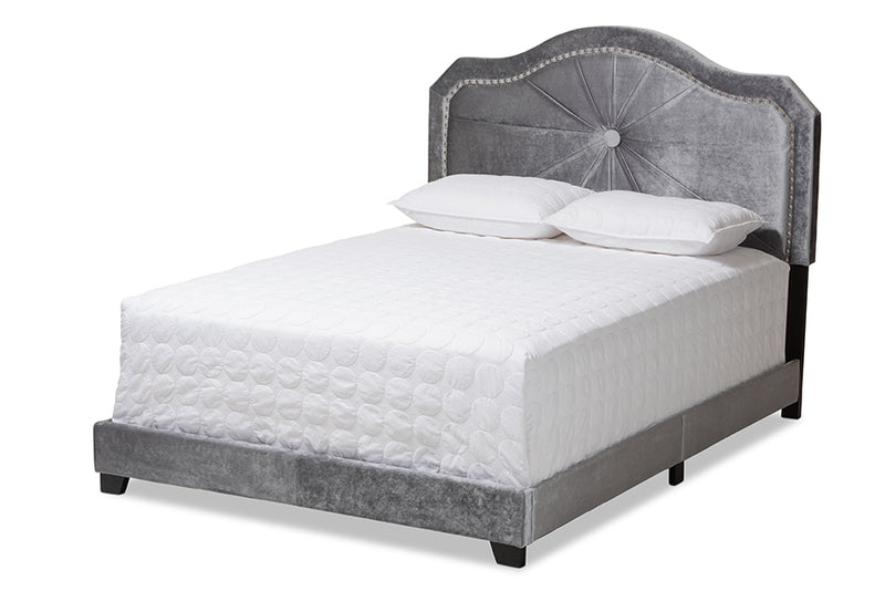 Dalair Modern and Contemporary Gray Velvet Fabric Upholstered Full Size Bed