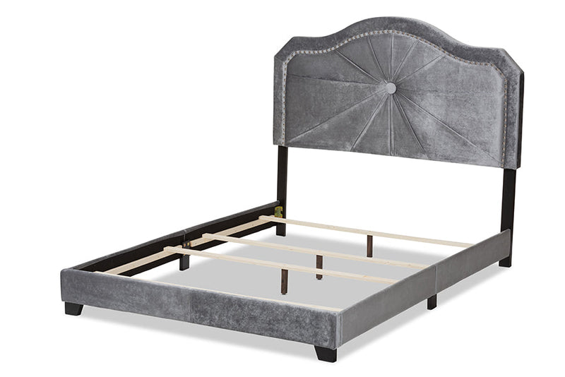 Dalair Gray Velvet Fabric Upholstered King Size Bed Baxton