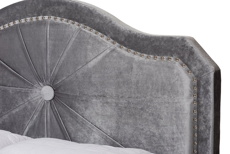 Dalair Gray Velvet Fabric Upholstered King Size Bed Baxton