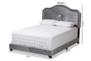 Dalair Gray Velvet Fabric Upholstered Queen Size Bed Baxton
