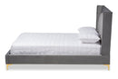 Carel Dark Gray Velvet Fabric Upholstered King Bed w/Gold-Finished Legs Baxton