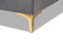 Carel Dark Gray Velvet Fabric Queen Size Platform Bed w/Gold-Finished Legs Baxton