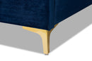 Carel Navy Blue Velvet Fabric Queen Size Platform Bed w/Gold-Finished Legs Baxton