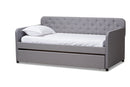 Oksana Gray Fabric Button-Tufted Twin Sofa Daybed w/Roll-Out Trundle Baxton