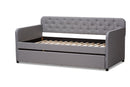 Oksana Gray Fabric Button-Tufted Twin Sofa Daybed w/Roll-Out Trundle Baxton