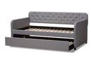 Oksana Gray Fabric Button-Tufted Twin Sofa Daybed w/Roll-Out Trundle Baxton